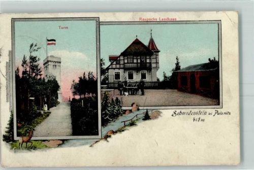 Pulsnitz 1909 Schwedenstein Turm Raupachs Landhaus Stempel Schwedenstein Turm