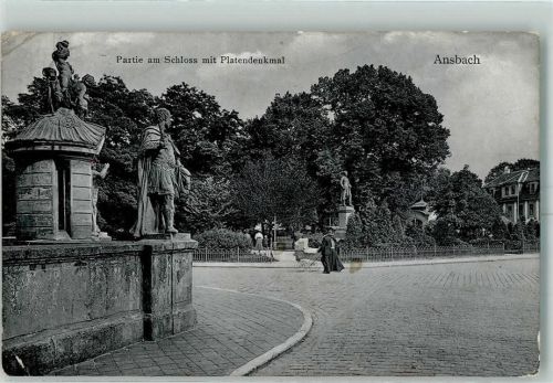 Ansbach 1910 Platendenkmal Kinderwagen Paar