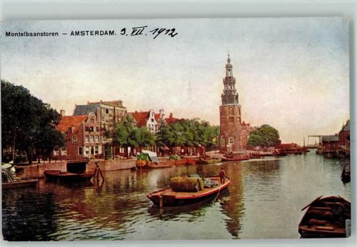 Amsterdam 1912 Montelbaansturm Grachten Frachtboote