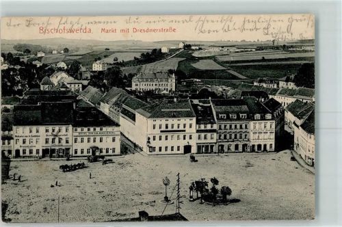 Bischofswerda Marktplatz Dresdnerstraße Hotel z. goldenen Engel Molkerei Pferdefuhrwerke