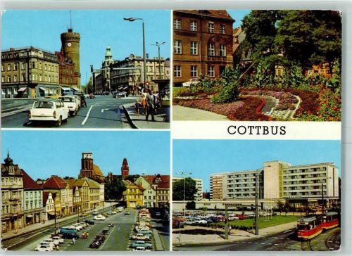 Cottbus Ernst Thälmann-Platz Blumenuhr Altmarkt Hotel Lausitz Straßenbahn