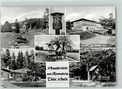Frauenwald An der Schmücke Derr Rennsteig Höhenweg Schanzenbaude Oberhof Cafe Lenkgrund Schutzhütte am Mordflock