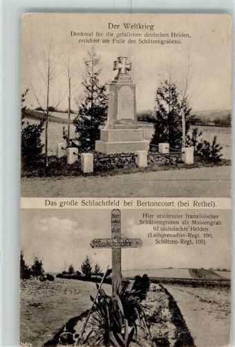 Bertoncourt 1916 Kriegerdenkmal Feldpost WK I Nr. 55