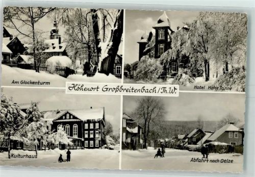 Großbreitenbach Glockenturm Hotel Hohe Tanne Kulturhaus Schlitten Abfahrt n.Oelze Eiszapfen Winter