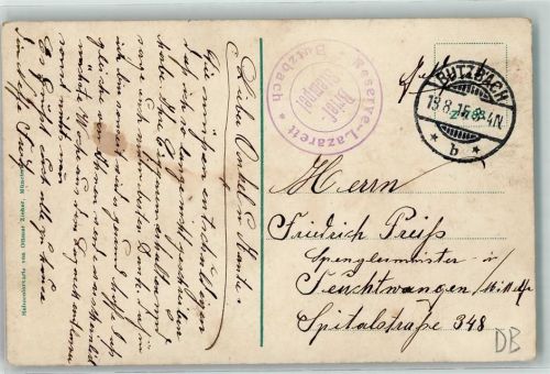 Butzbach 1915 WK I Lazarettstempel Reserve-Lazarett