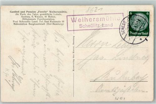 Weihersmühle Landpoststempel Gasthaus Pension Forelle