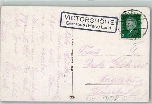 Gernrode Landpoststempel Victorshöhe Viktorshöhe