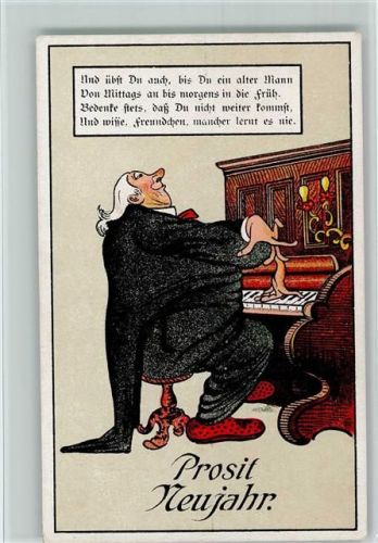 Serie - Nr. 6006 - Mann am Klavier - Spruch, Neujahr AK
