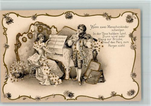 Hausmusik der Liebenden, schön litho und Poesie Vers AK sehr gute Erhaltung