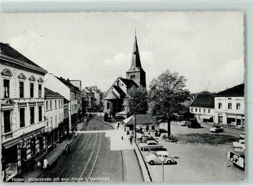 Hilden Mittelstraße Ev. Kirche Marktplatz VW Käfer Fahrrad