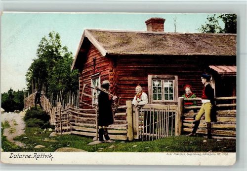 1900 Dalarne - Holzhäuser, Bauern in Tracht - Eliassons Nr. 2096 AK