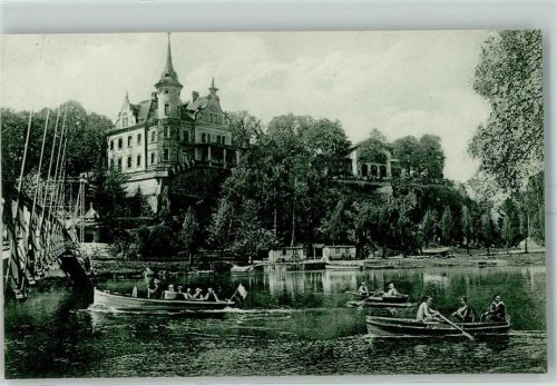 04668 O7240 Grimma - Gattersborg Schloss Brücke Ruderboote Schloss Fahne