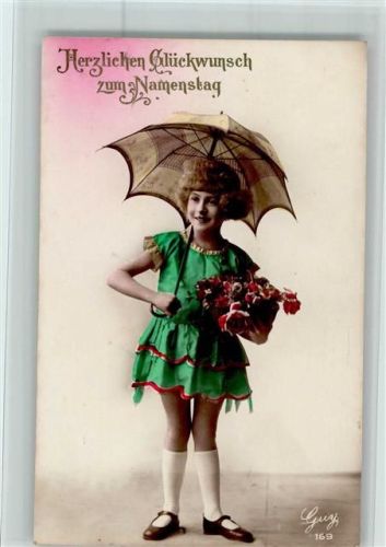 1927 Fotoverlag Guy 169 handcoloriert - Mädchen mit Regenschirm