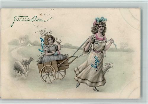 V.K. Vienne 4034 - Ostern - Schubkarre ziehen AK