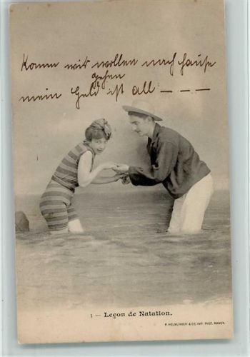 Serie Nr. 3 Lecon de Natation - Bademode, Liebespaar, 1905, gute Erhaltung AK