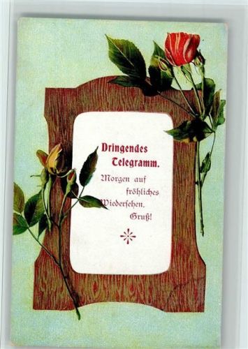 Serie 1699 - Dingendes Telegramm - Schmuckrahmen mit Rose, gute Erhaltung AK