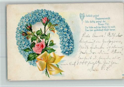 1905 Gedicht und Kranz aus Blüten AK
