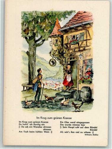 Im Krug zum grünen Kranze - Wilhelm Müller , gute Erhaltung AK Wandern