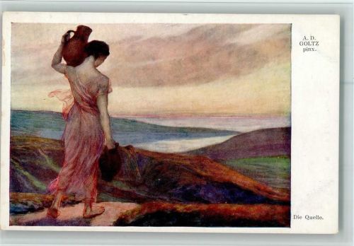 Galerie Wiener Künstler Nr. 88 AK sign Goltz - die Quelle - Erotik, Frau im Schleierkleid mit einem Wasserkrug