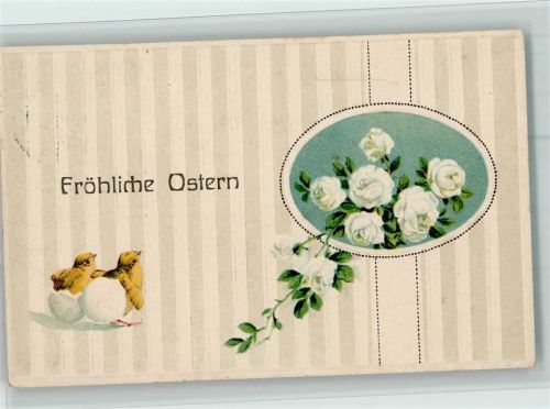 Verlag G.G.K. Nr. 463 Küken schlüpfen aus dem Ei und weiße Rosen