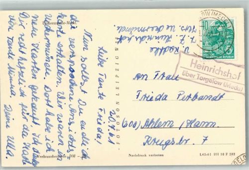 Heinrichshof Landpoststempel über Torgelow Meckl.