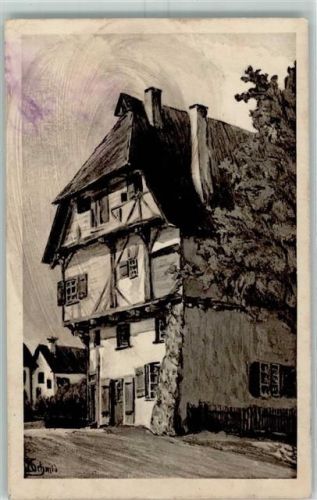 Pfullendorf 1918 Künstlerkarte Fachwerkhaus Ältestes Haus 1317 sign. Z. Schmid Landpoststempel