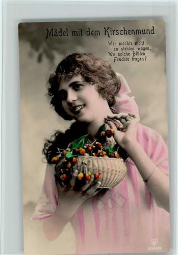 Serie Verlag HBNr. 6 handcoloriert - Mädchen mit Kirschenmund , gute Erhaltung AK