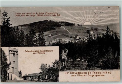 Pulsnitz Schwedensteine Aussichtsturm Veranda Sonnenaufgang Wanderer Spruch