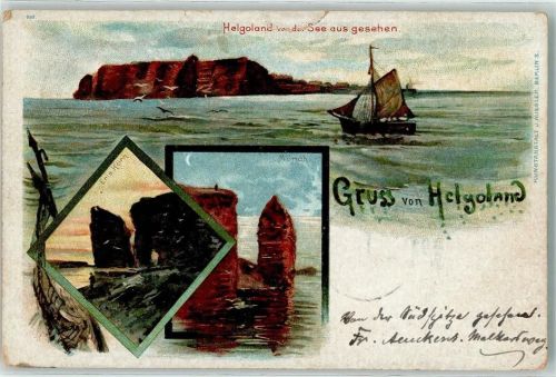 Helgoland 1898 Eris Hörn Mönsch Steilküste Segler Möwen