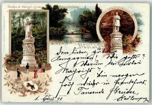 Tiergarten 1898 Denkmal Königin Luise Löwenbrücke Denkmal Friedrich-Wilhelm III Berliner Bär