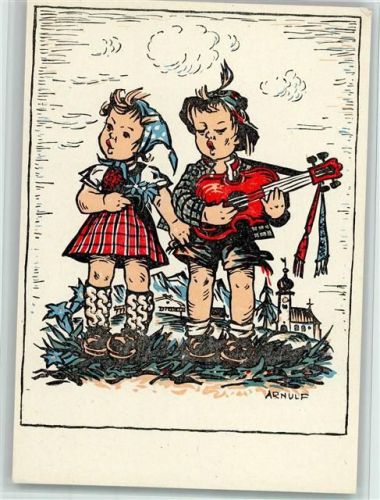 sign Arnulf Stegmann - Kinder mit Gitarre - Dennoch Kunstverlag Nr. 208 , gute Erhaltung AK