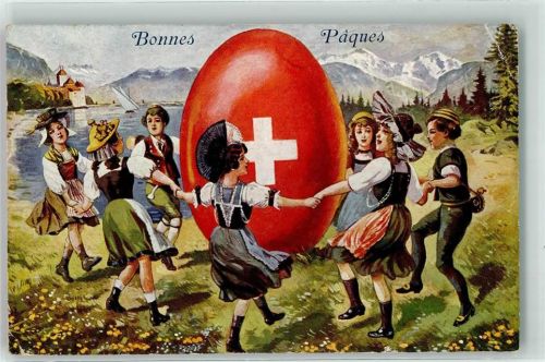 1909 Ringelreigen um das Schweizer Osterei - Künstlerkarte Tracht