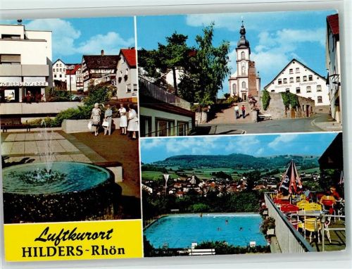 Hilders Kirche Innenstadt m. Brunnen u. Kreissparkasse Freibad