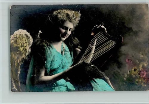 1907 Serie 409-4 Engel mit einer Leier - Fotografie, handcoloriert,