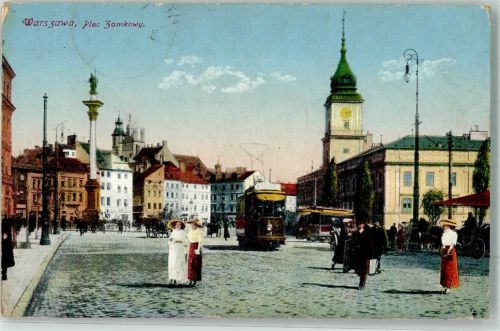 Warschau 1916 Plac Zamkowy Straßenbahn Sidismundsäule