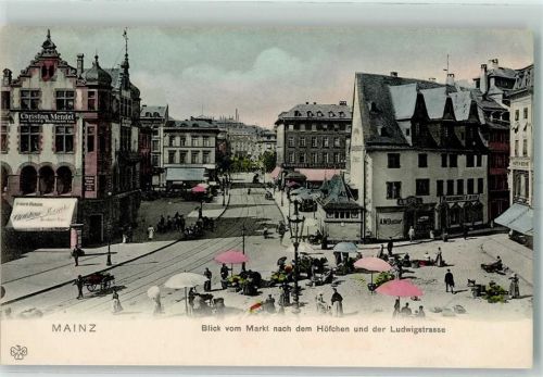 55116 W6500 Mainz a Rhein - Blick vom Markt und der Ludwigstraße Handwagen Marktszene