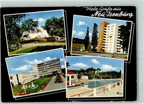 Neu-Isenburg Hochhäuser Parkanlage Wasserfontainen Schwimmbad