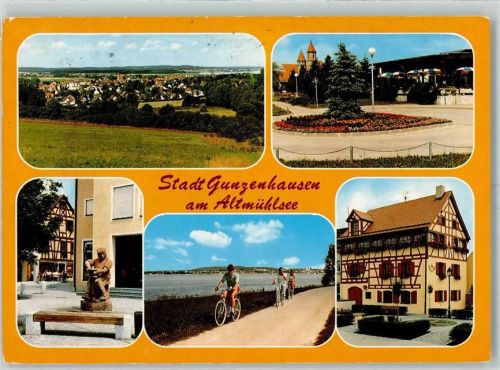 Gunzenhausen Blick vom Reutbergan der Stadthalle Hafnermarkt Historischer Fachwerk Stadel Fahrrad
