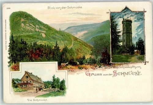 Gehlberg Blick von der Schmücke Schneekopfturm Gasthaus Schmücke