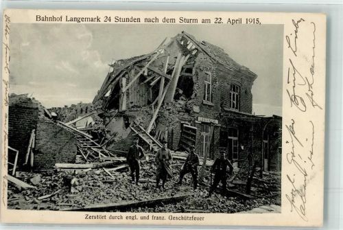 Langemark 1915 Bahnhof zerstört durch engl. u. franz. Geschützfeuer