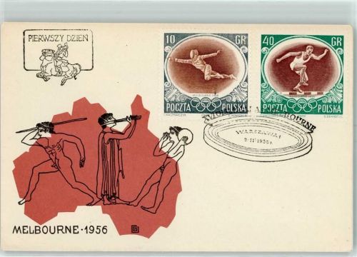 Briefumschlag Melbourne 1956 - Sonderstempel Warczawa + Sonderbriefmarken