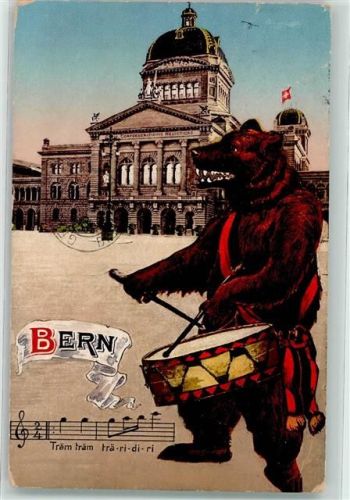 Bern Berne Bär vermenschlicht Trommel Tanzbär 1914 Gebrauchsspuren