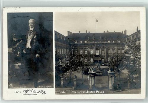 Berlin Mitte 1923 sign. Vogel, Hugo Portrait des Reichspräsidenten Hindenburg Reichspräsidenten-Palais Bahnpost Berlin - Saalfeld Zug 79