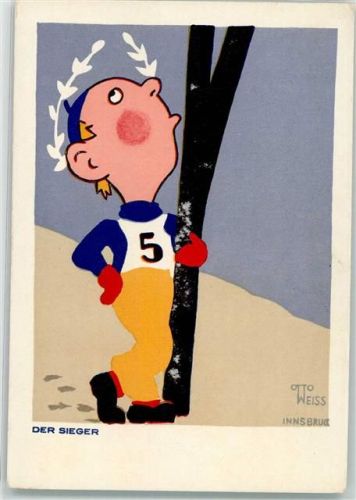 sign. Weiss Otto Innsbruck Der Sieger Wintersport Ski Verlag Kifa Innsbruck Comic Künstlerkarte