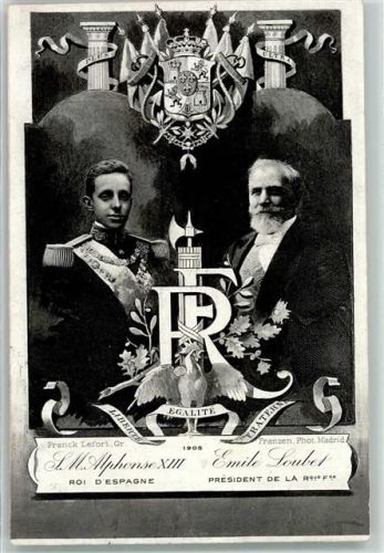 König Alfons XIII und Präsident Emile Soubet Wappen Adel Spanien