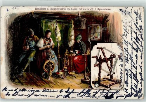 Spinnrad Spindel Hausfleiss und Hausindustrie im hohen Schwarzwald I Spinnstube Spinnerei 1902 Gebrauchsspuren