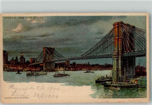 New York City 1904 Brooklyn Bridge bei Nacht