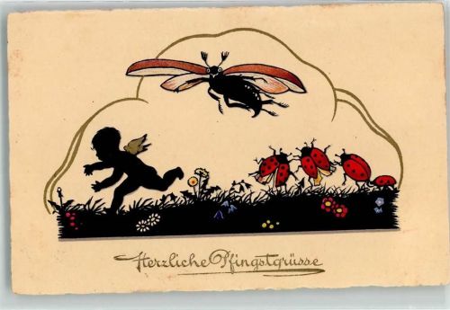1935 Pfingsten Marienkäfer Maikäfer Engel AK