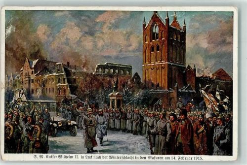 Lyck Elk 1916 Lithographie / Künstlerkarte S.M. Kaiser Wilhelm II Feldpost WK I