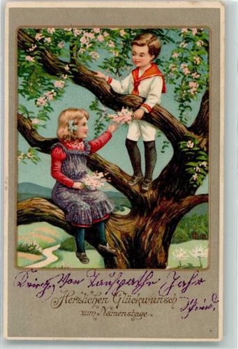 1915 Kinder Matrosenanzug Blumen Lithographie